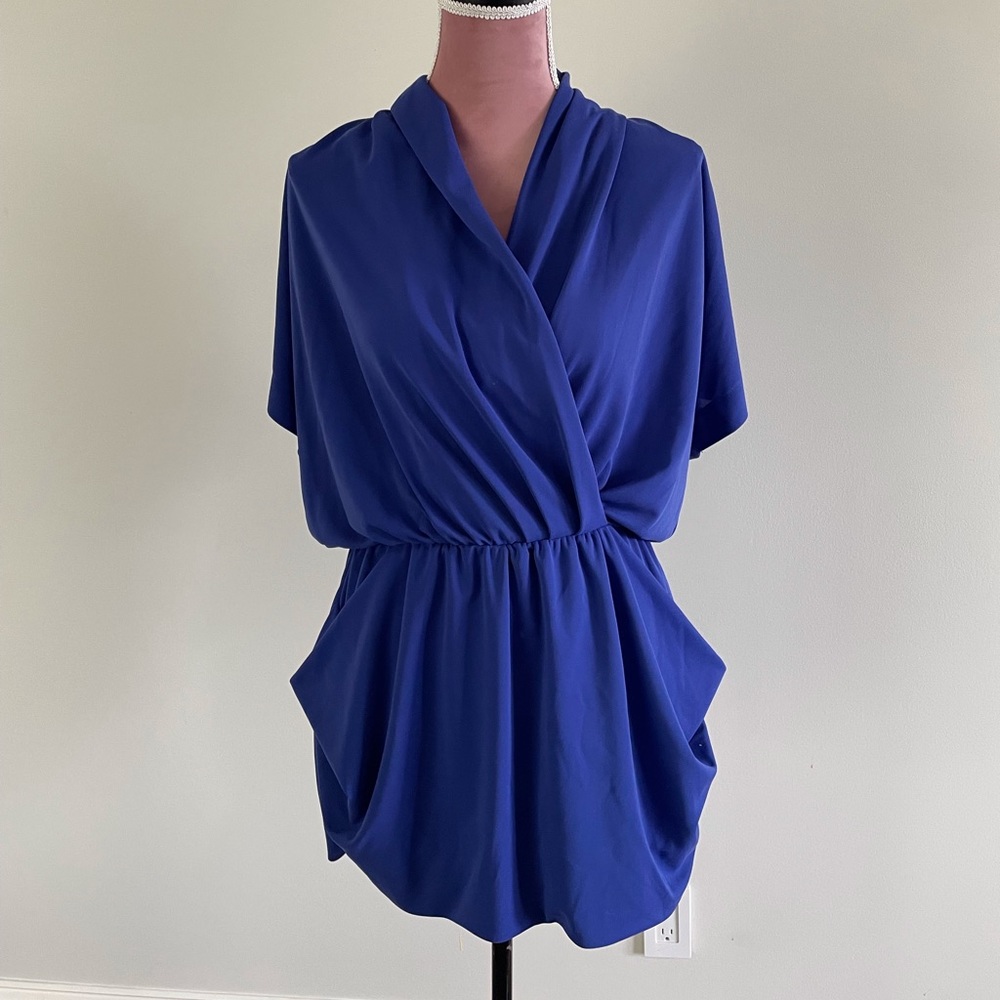 Blue Faux Wrapped Dress with Pockets